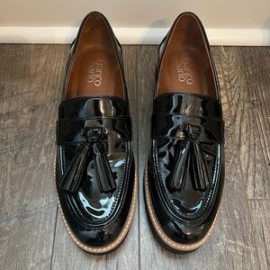 Franco Sarto Women’s Carolynn Black Patent Tassel Lug Sole Loafers 8